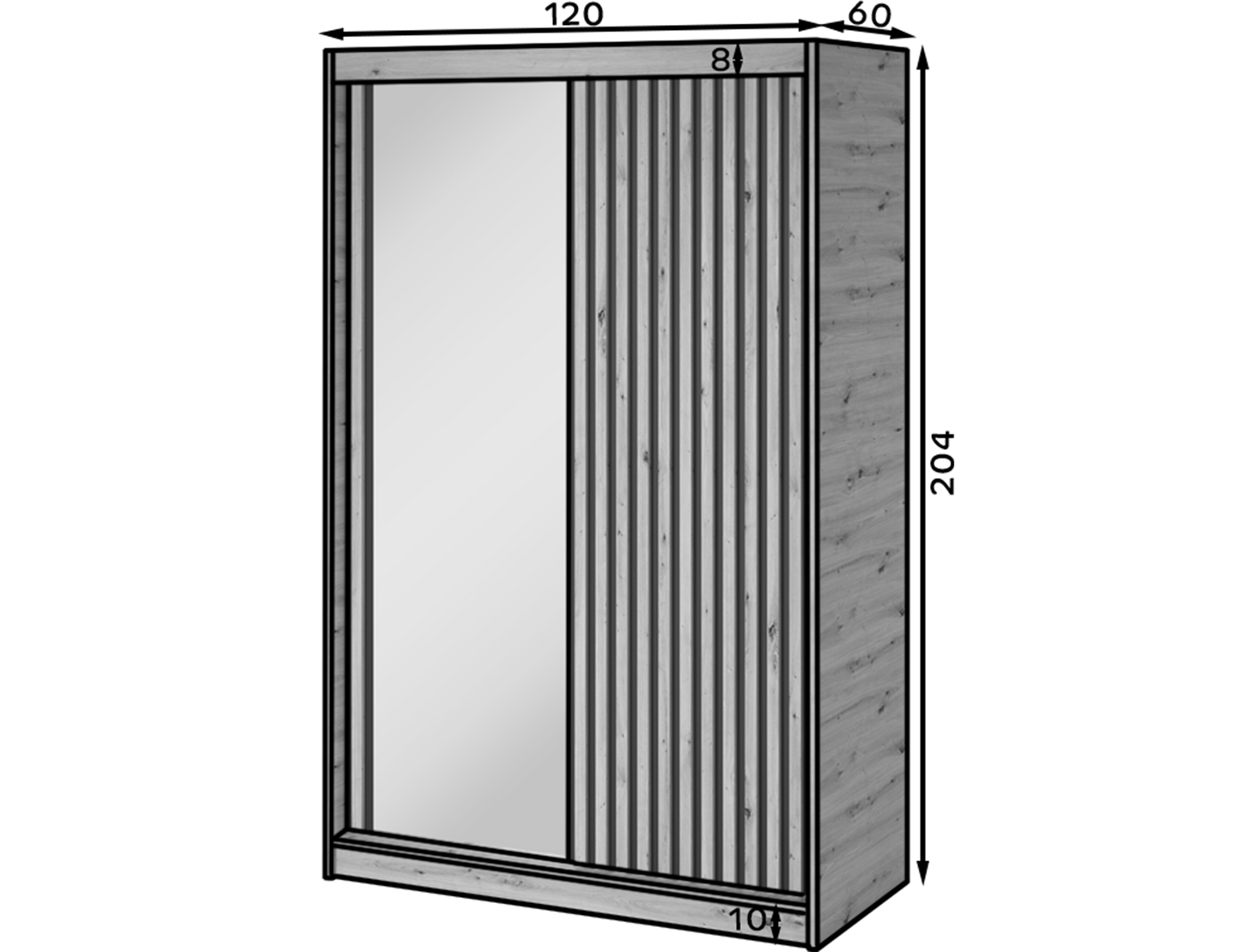 Emerio Mirrored 2 Sliding Door Freestanding Wardrobe - Maple Oak