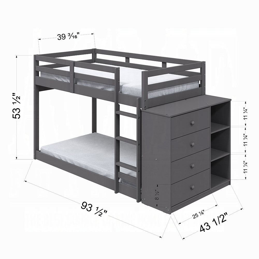 ReForm Creative Home Barney Twin Bunk/Loft Bed W/Drawers & Storage - Grey Free Delivery USA & Canada