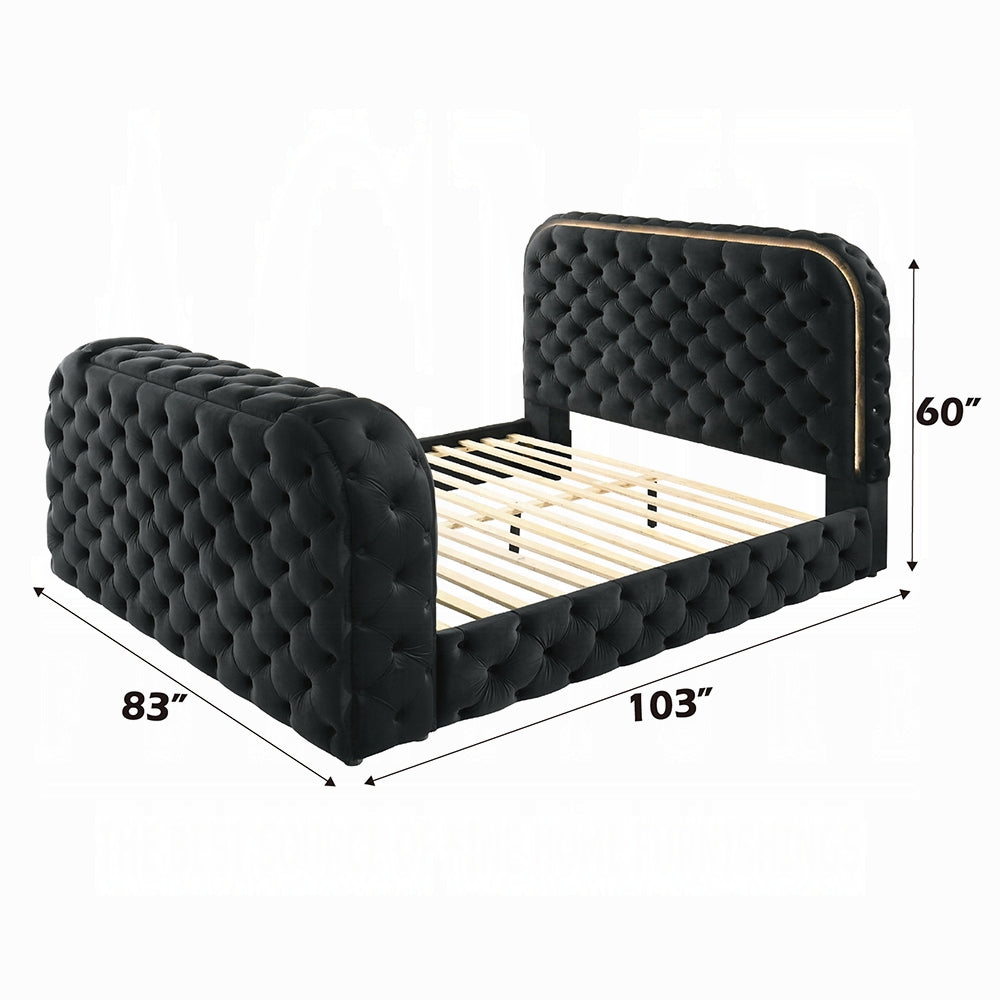ReForm Creative Home Tagus Smart Platform Bed with LED/ Fireplace/ TV Stand - Black Free Delivery USA & Canada