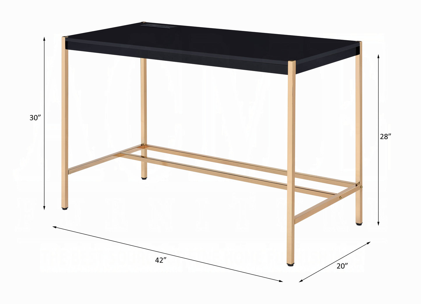 Lunar Elegant Multi-Purpose Desk w/USB Port - Black/Gold