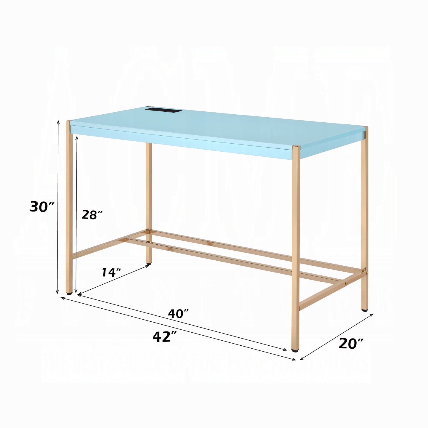 Lunar Elegant Multi-Purpose Desk w/USB Port - Aqua/Gold