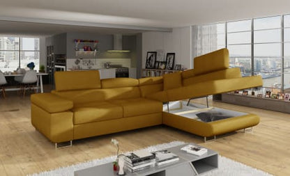 Anton Storage Sleeper Sectional Sofa - Mustard