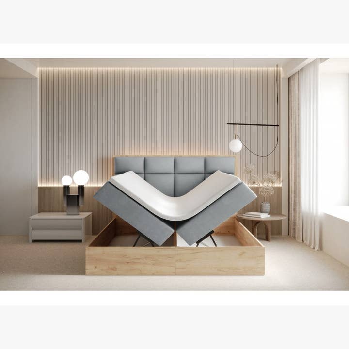 ReForm Creative Home Selva Upholstered Lift Storage Platform Bed - Grey Free Delivery USA & Canada