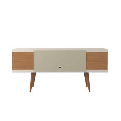 Eureka Modern 53.14" TV Stand with 4 Shelves - Off White Gloss/Maple Cream