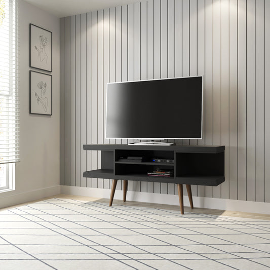 Eureka Modern 53.14" TV Stand with 4 Shelves - Black/Maple Cream