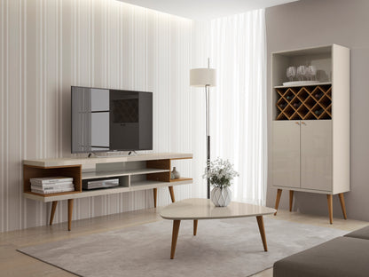 Eureka Modern 70.47" TV Stand with 4 Shelves - Off White Gloss/Maple Cream