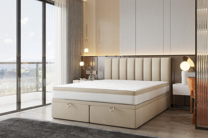 ReForm Creative Home Bond Upholstered Lift Storage Platform Bed - Beige Free Delivery USA & Canada