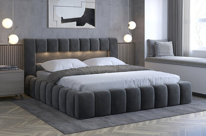 ReForm Creative Home Lamica Upholstered LED Storage Platform Bed - Dark Grey Free Delivery USA & Canada