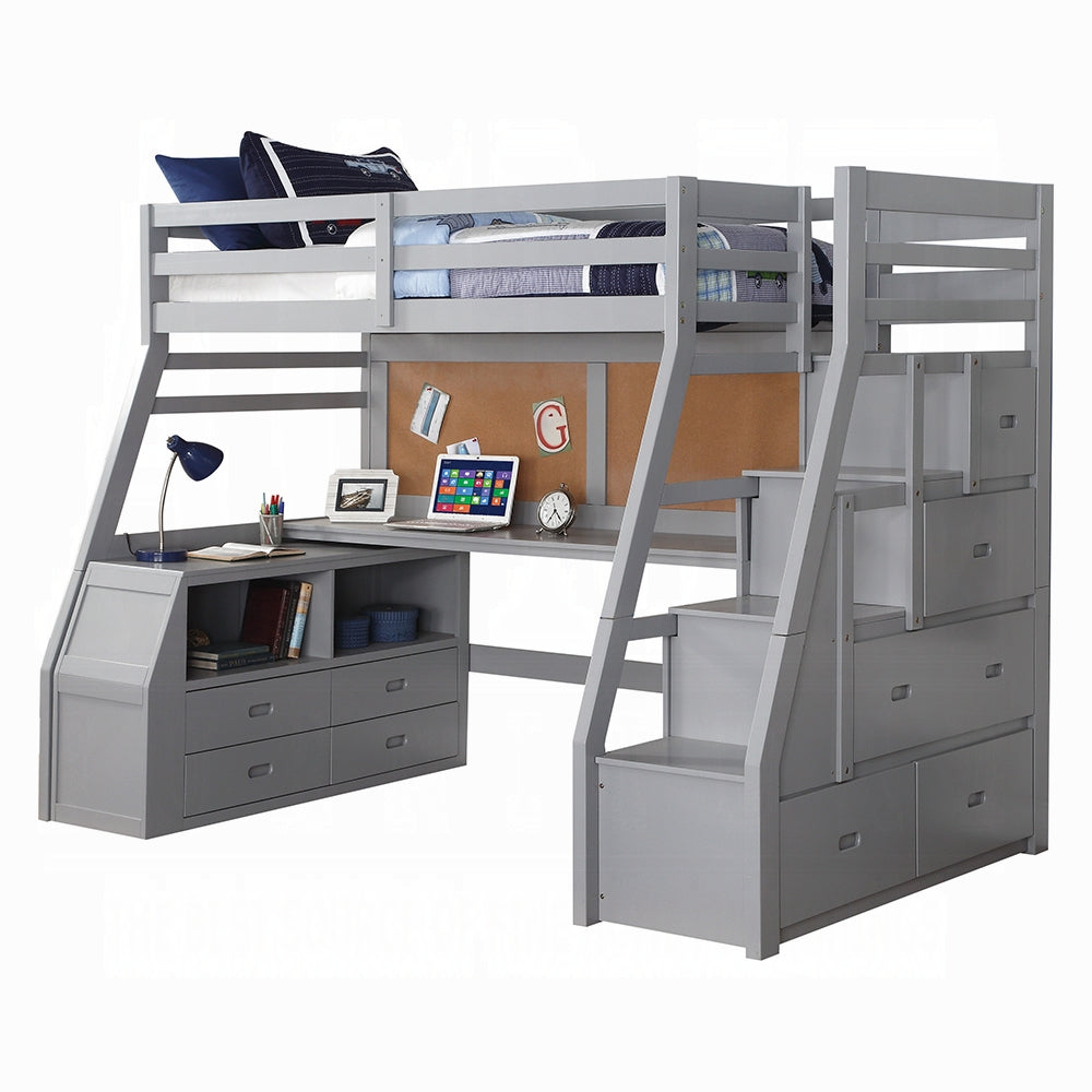 ReForm Creative Home Mojo Twin/Full Bunk Loft Bed W/Workstation & Storage - Grey Free Delivery USA & Canada