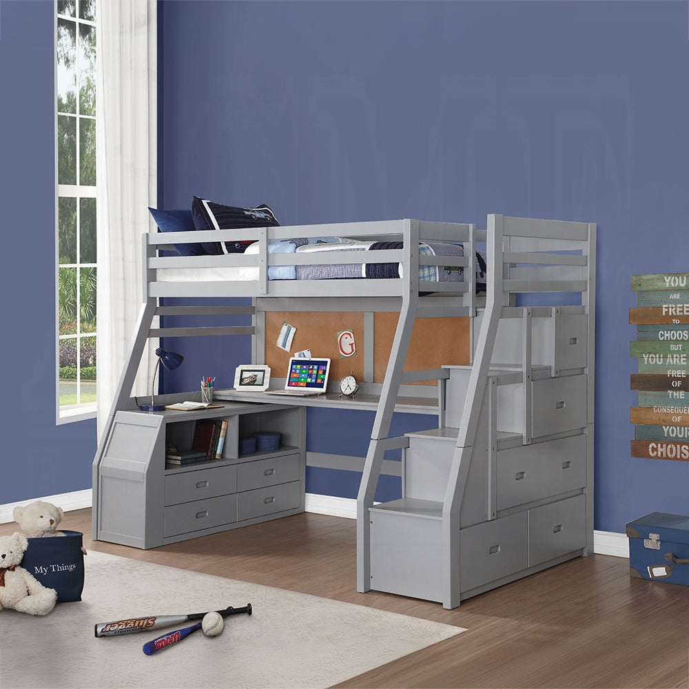 ReForm Creative Home Mojo Twin/Full Bunk Loft Bed W/Workstation & Storage - Grey Free Delivery USA & Canada