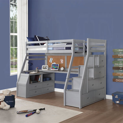 ReForm Creative Home Mojo Twin/Full Bunk Loft Bed W/Workstation & Storage - Grey Free Delivery USA & Canada