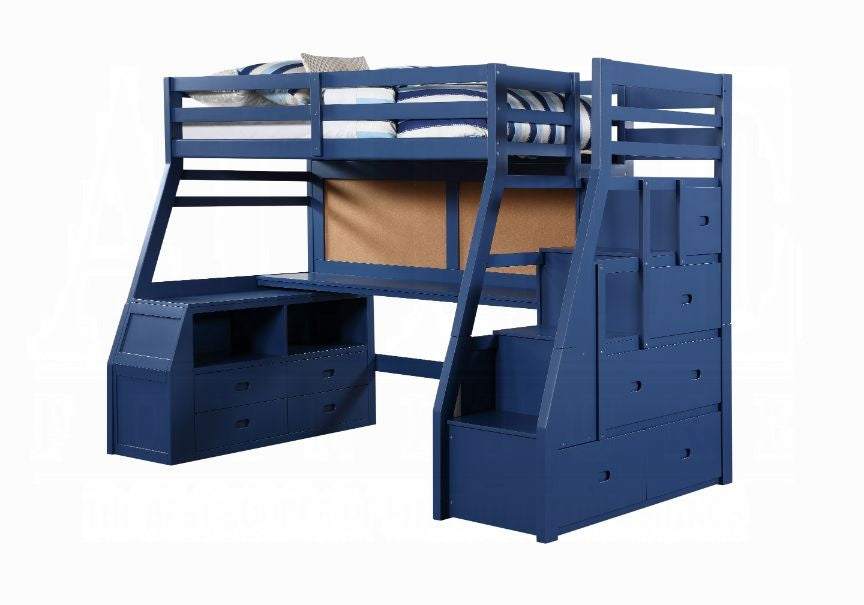 ReForm Creative Home Mojo Twin/Full Bunk Loft Bed W/Workstation & Storage - Navy Blue Free Delivery USA & Canada