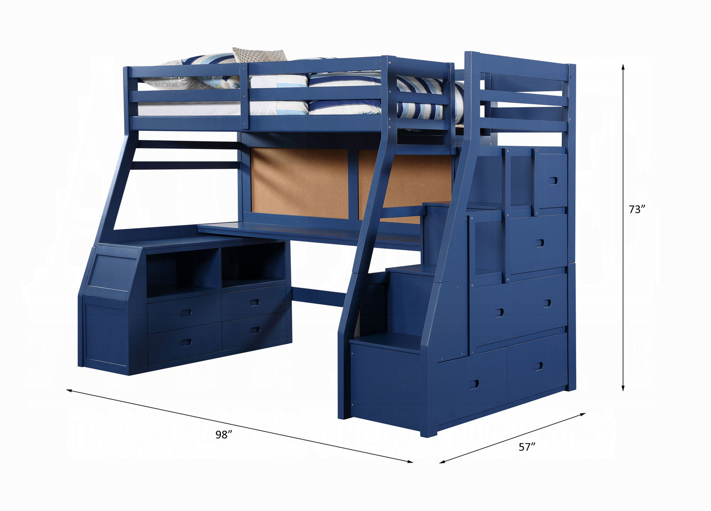 ReForm Creative Home Mojo Twin/Full Bunk Loft Bed W/Workstation & Storage - Navy Blue Free Delivery USA & Canada