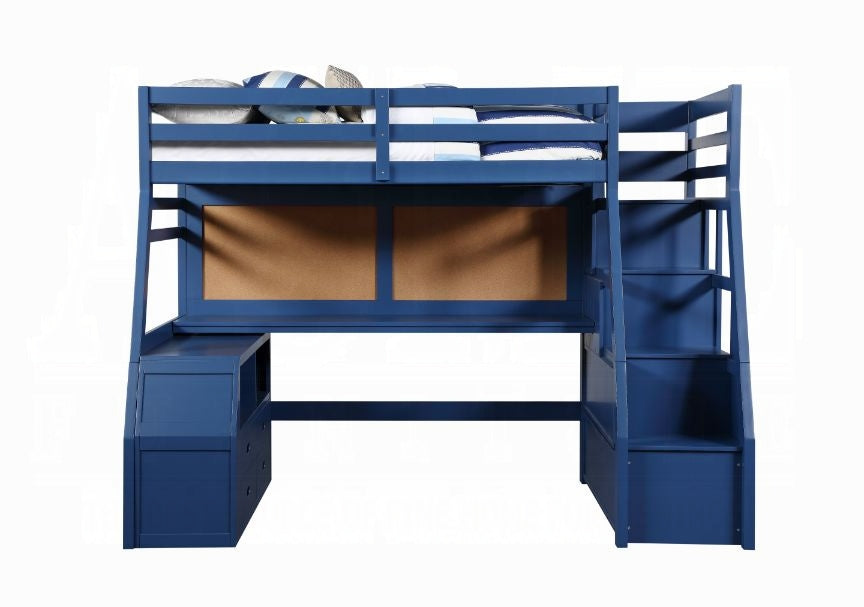 ReForm Creative Home Mojo Twin/Full Bunk Loft Bed W/Workstation & Storage - Navy Blue Free Delivery USA & Canada