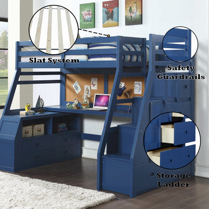 ReForm Creative Home Mojo Twin/Full Bunk Loft Bed W/Workstation & Storage - Navy Blue Free Delivery USA & Canada