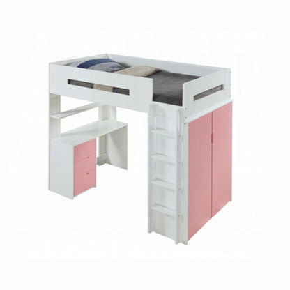 ReForm Creative Home Lilo Twin Bunk/Loft Bed W/Workstation & Wardrobe - White/Pink Free Delivery USA & Canada