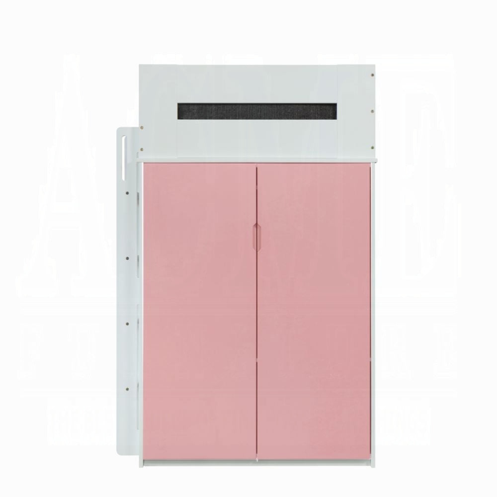 ReForm Creative Home Lilo Twin Bunk/Loft Bed W/Workstation & Wardrobe - White/Pink Free Delivery USA & Canada
