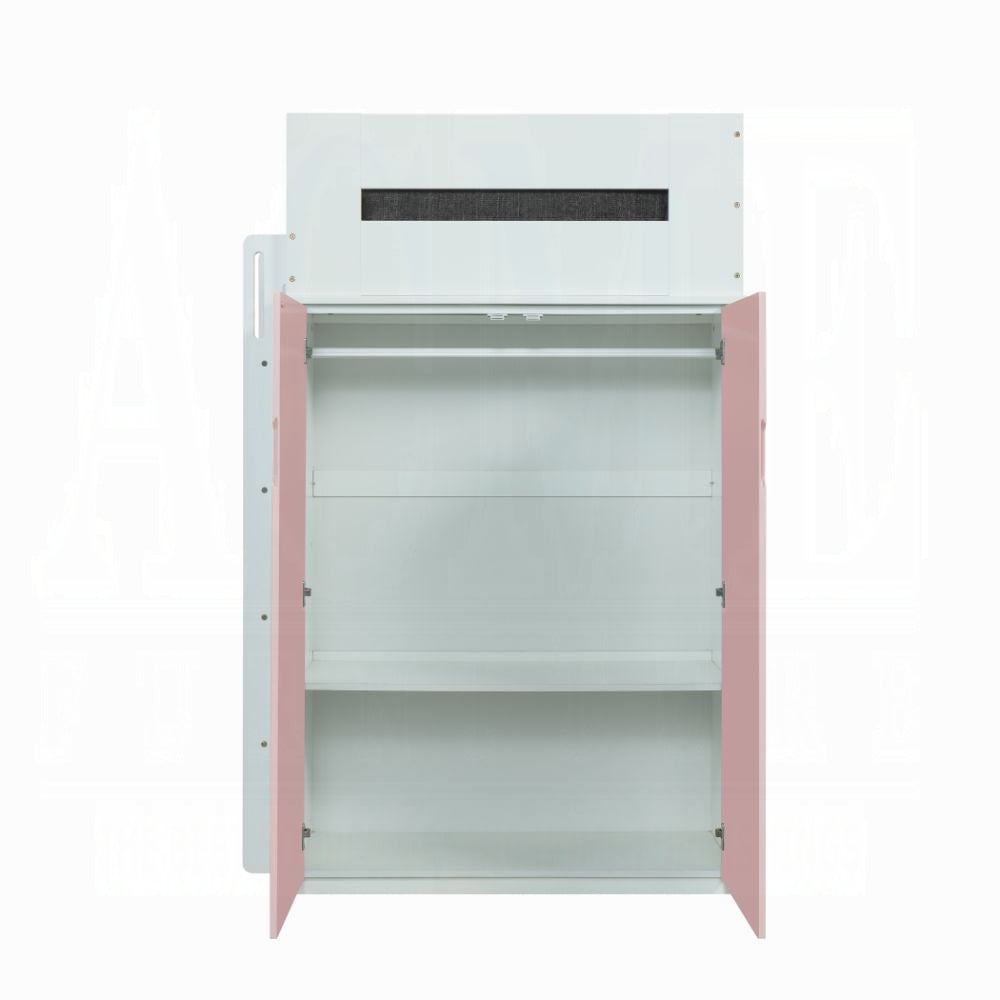 ReForm Creative Home Lilo Twin Bunk/Loft Bed W/Workstation & Wardrobe - White/Pink Free Delivery USA & Canada