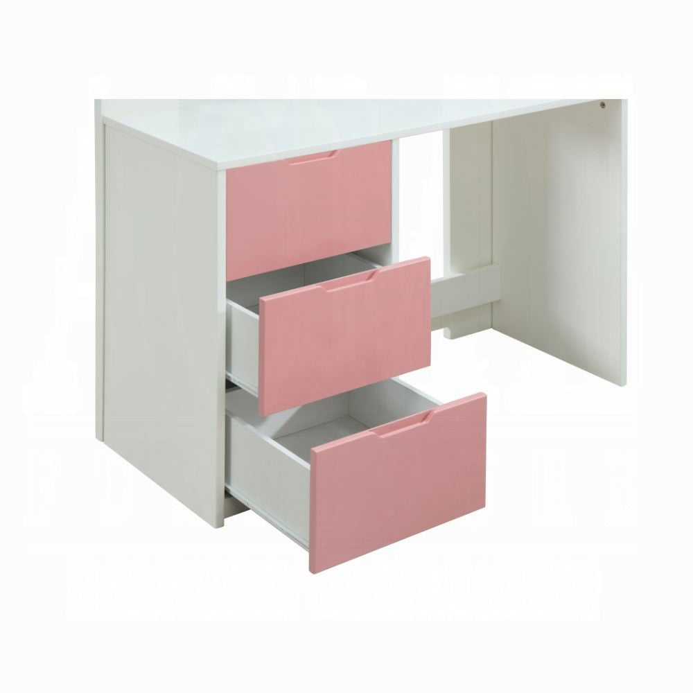 ReForm Creative Home Lilo Twin Bunk/Loft Bed W/Workstation & Wardrobe - White/Pink Free Delivery USA & Canada