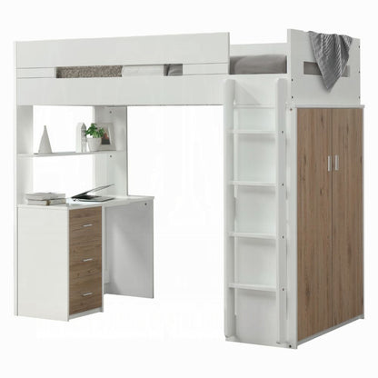 ReForm Creative Home Lilo Twin Bunk/Loft Bed W/Workstation & Wardrobe - White/Oak Free Delivery USA & Canada
