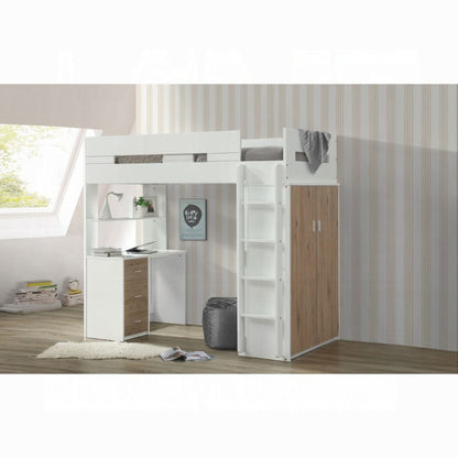 ReForm Creative Home Lilo Twin Bunk/Loft Bed W/Workstation & Wardrobe - White/Oak Free Delivery USA & Canada