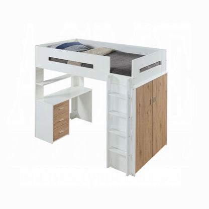 ReForm Creative Home Lilo Twin Bunk/Loft Bed W/Workstation & Wardrobe - White/Oak Free Delivery USA & Canada