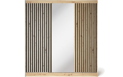 Emerio Mirrored 3 Sliding Door Freestanding Wardrobe - Maple Oak