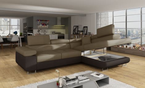 ReForm Creative Home Anton Two-Tone Storage Sleeper Sectional Sofa - Brown/Dark Brown-Free Delivery-USA & CANADA