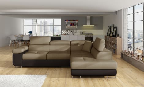 ReForm Creative Home Anton Two-Tone Storage Sleeper Sectional Sofa - Brown/Dark Brown-Free Delivery-USA & CANADA