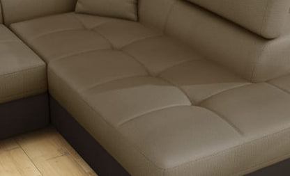 Anton Two-Tone Storage Sleeper Sectional Sofa - Beige/Dark Brown