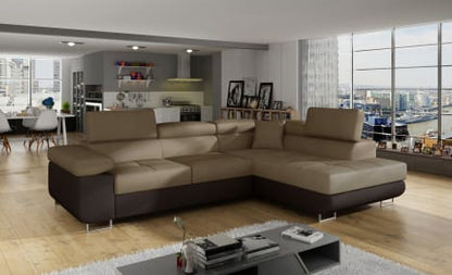 ReForm Creative Home Anton Two-Tone Storage Sleeper Sectional Sofa - Brown/Dark Brown-Free Delivery-USA & CANADA