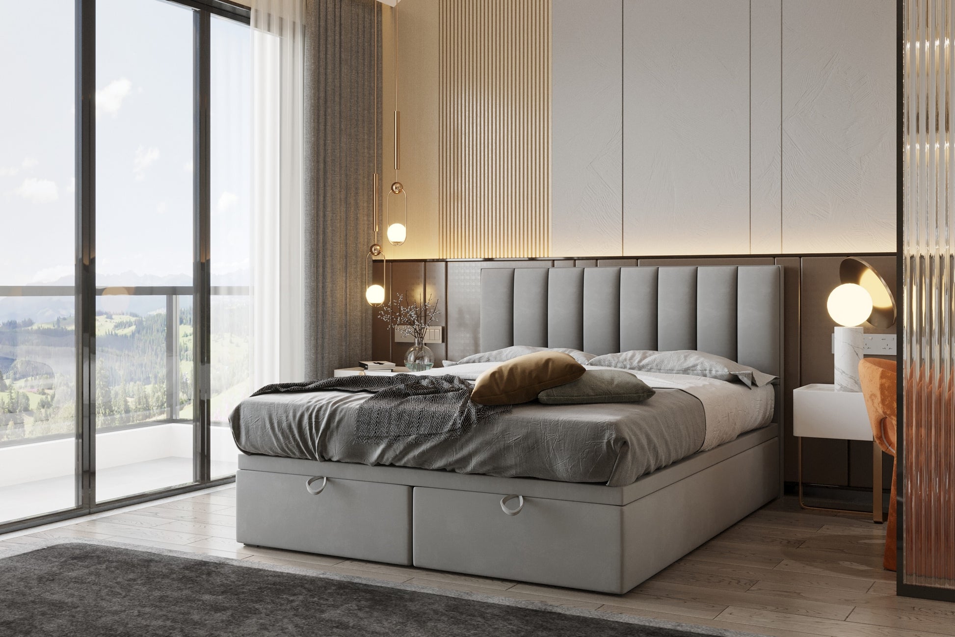 ReForm Creative Home Bond Upholstered Lift Storage Platform Bed - Grey Free Delivery USA & Canada