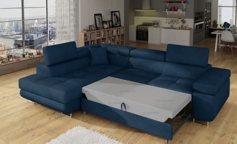 ReForm Creative Home Anton Storage Sleeper Sectional Sofa - Navy Blue-Free Delivery-USA & CANADA