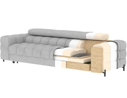 ReForm Creative Home Festello 3 Seater Sleeper Chaise Sofa - Light Grey-Free Delivery-USA & CANADA