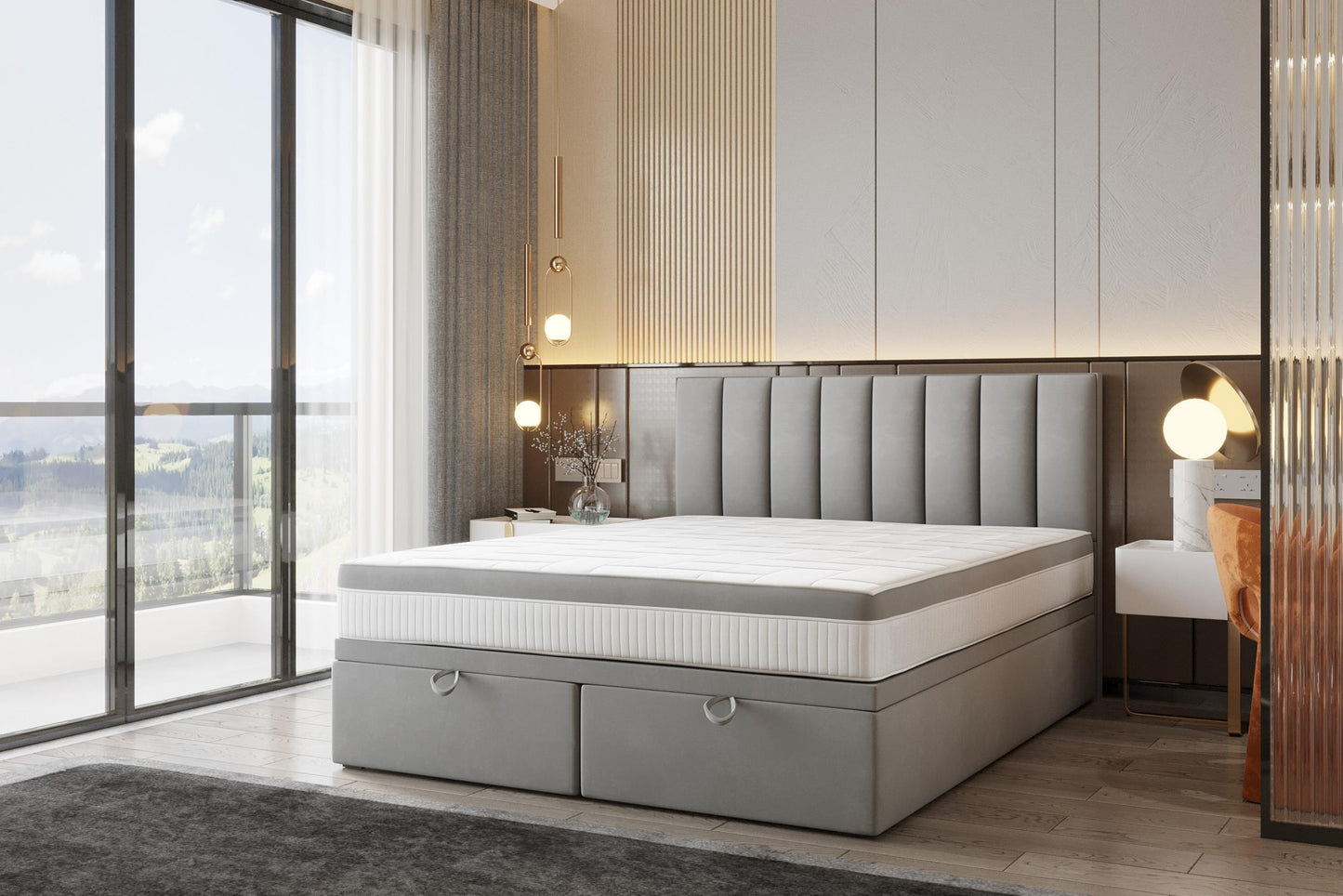 ReForm Creative Home Bond Upholstered Lift Storage Platform Bed - Grey Free Delivery USA & Canada