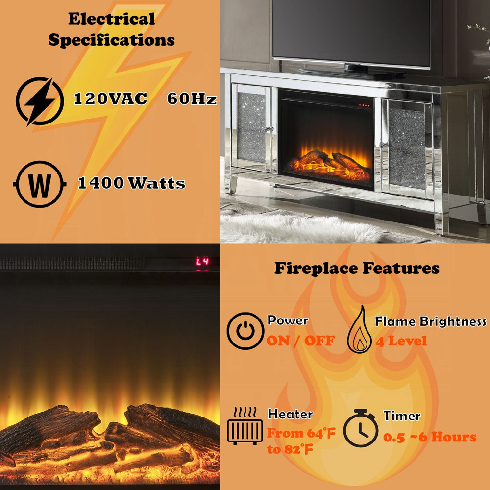 Brilliance Luxury Mirrored TV Stand/Fireplace - Clear