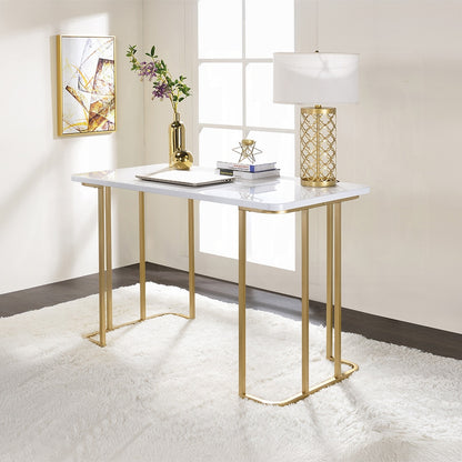 Laire Elegant High Gloss Multi-Purpose Desk - White/Gold-Free Delivery-USA & CANADA