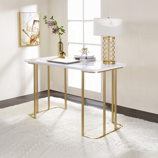 Laire Elegant High Gloss Multi-Purpose Desk - White/Gold-Free Delivery-USA & CANADA