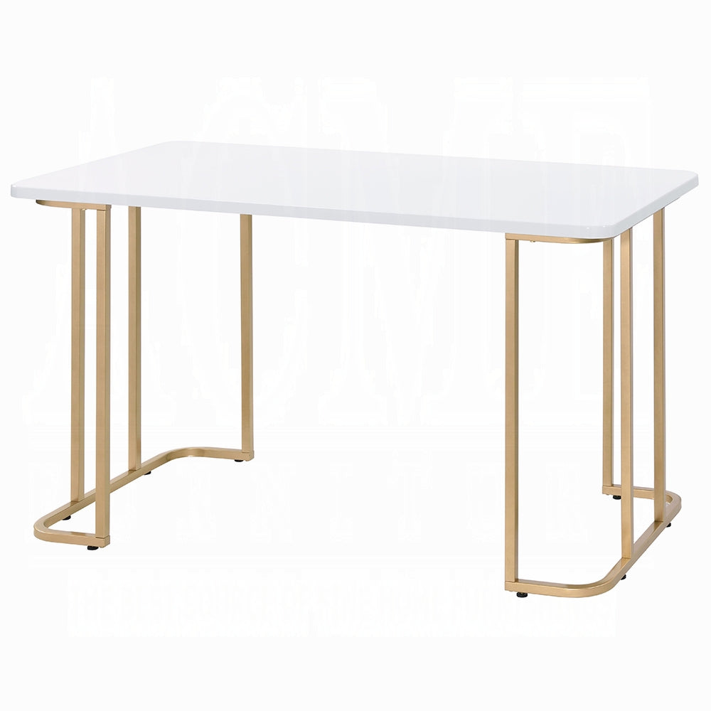 Laire Elegant High Gloss Multi-Purpose Desk - White/Gold-Free Delivery-USA & CANADA