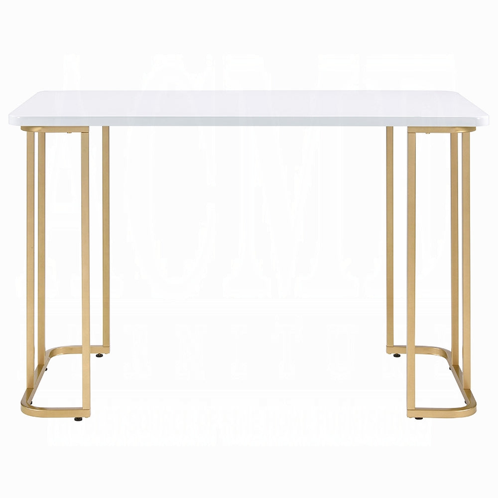Laire Elegant High Gloss Multi-Purpose Desk - White/Gold-Free Delivery-USA & CANADA