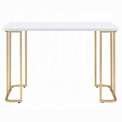 Laire Elegant High Gloss Multi-Purpose Desk - White/Gold-Free Delivery-USA & CANADA