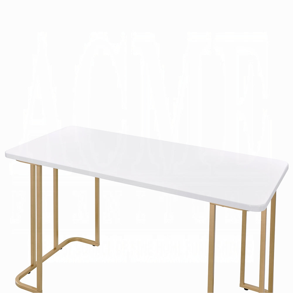 Laire Elegant High Gloss Multi-Purpose Desk - White/Gold-Free Delivery-USA & CANADA