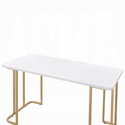 Laire Elegant High Gloss Multi-Purpose Desk - White/Gold-Free Delivery-USA & CANADA