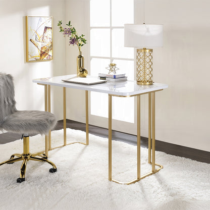 Laire Elegant High Gloss Multi-Purpose Desk - White/Gold-Free Delivery-USA & CANADA