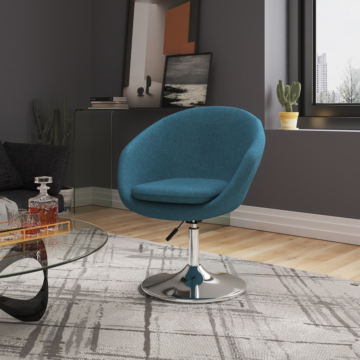 Chandra Swivel Adjustable Faux Leather Accent/Office Chair - Teal Blue