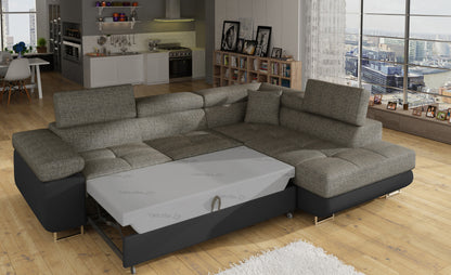 ReForm Creative Home Anton Two-Tone Storage Sleeper Sectional Sofa - Grey/Black-Free Delivery-USA & CANADA