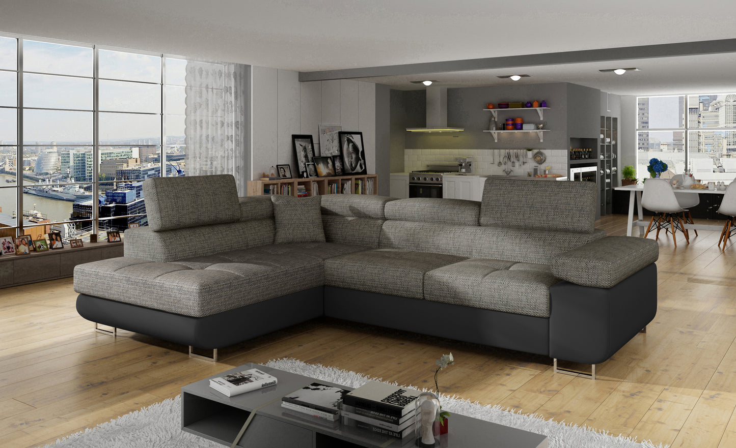 ReForm Creative Home Anton Two-Tone Storage Sleeper Sectional Sofa - Grey/Black-Free Delivery-USA & CANADA