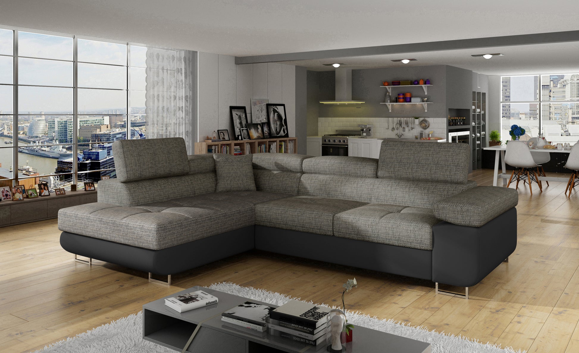 ReForm Creative Home Anton Two-Tone Storage Sleeper Sectional Sofa - Grey/Black-Free Delivery-USA & CANADA