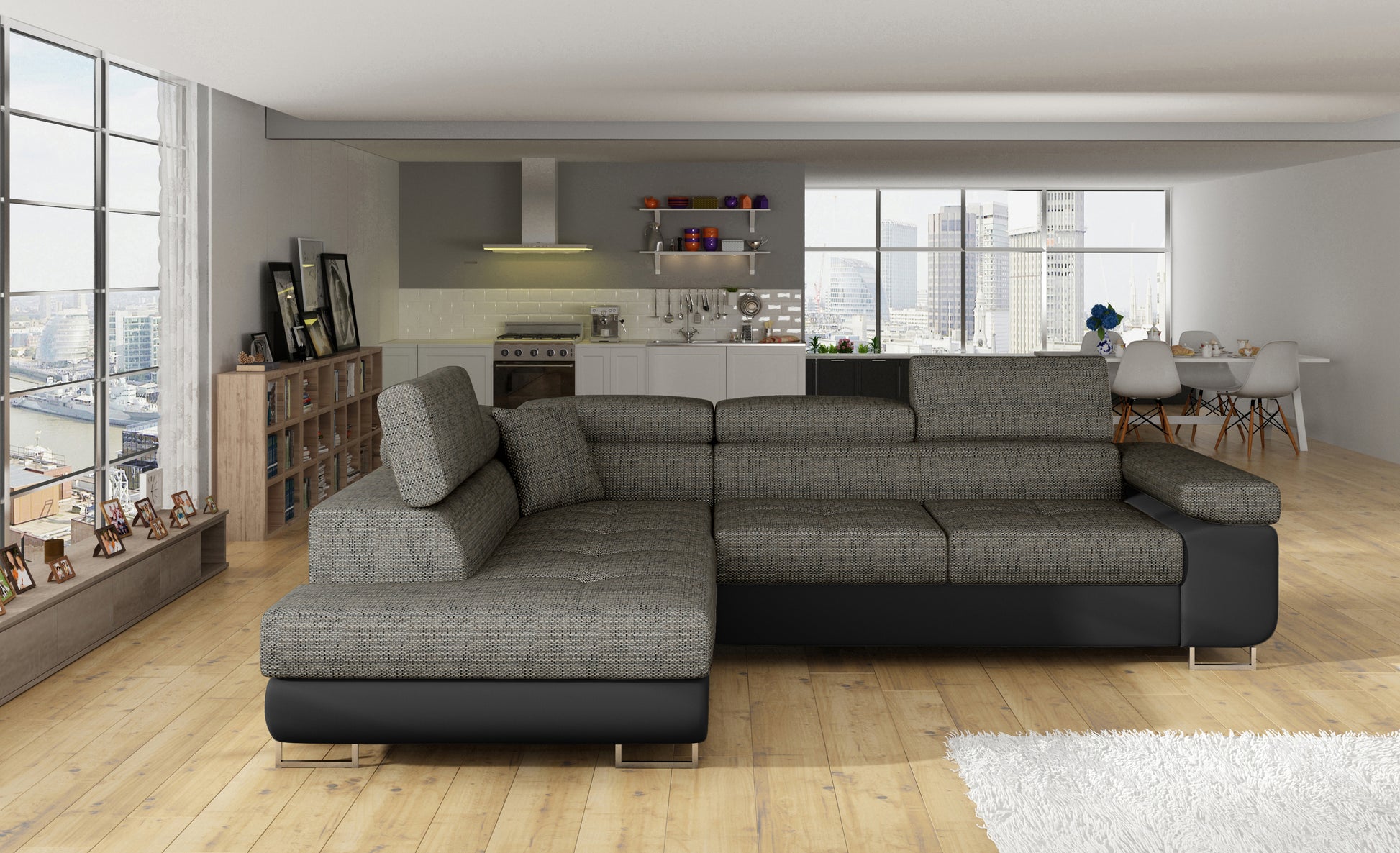 ReForm Creative Home Anton Two-Tone Storage Sleeper Sectional Sofa - Grey/Black-Free Delivery-USA & CANADA