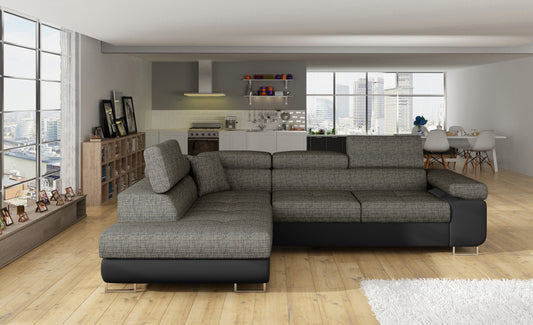 ReForm Creative Home Anton Two-Tone Storage Sleeper Sectional Sofa - Grey/Black-Free Delivery-USA & CANADA